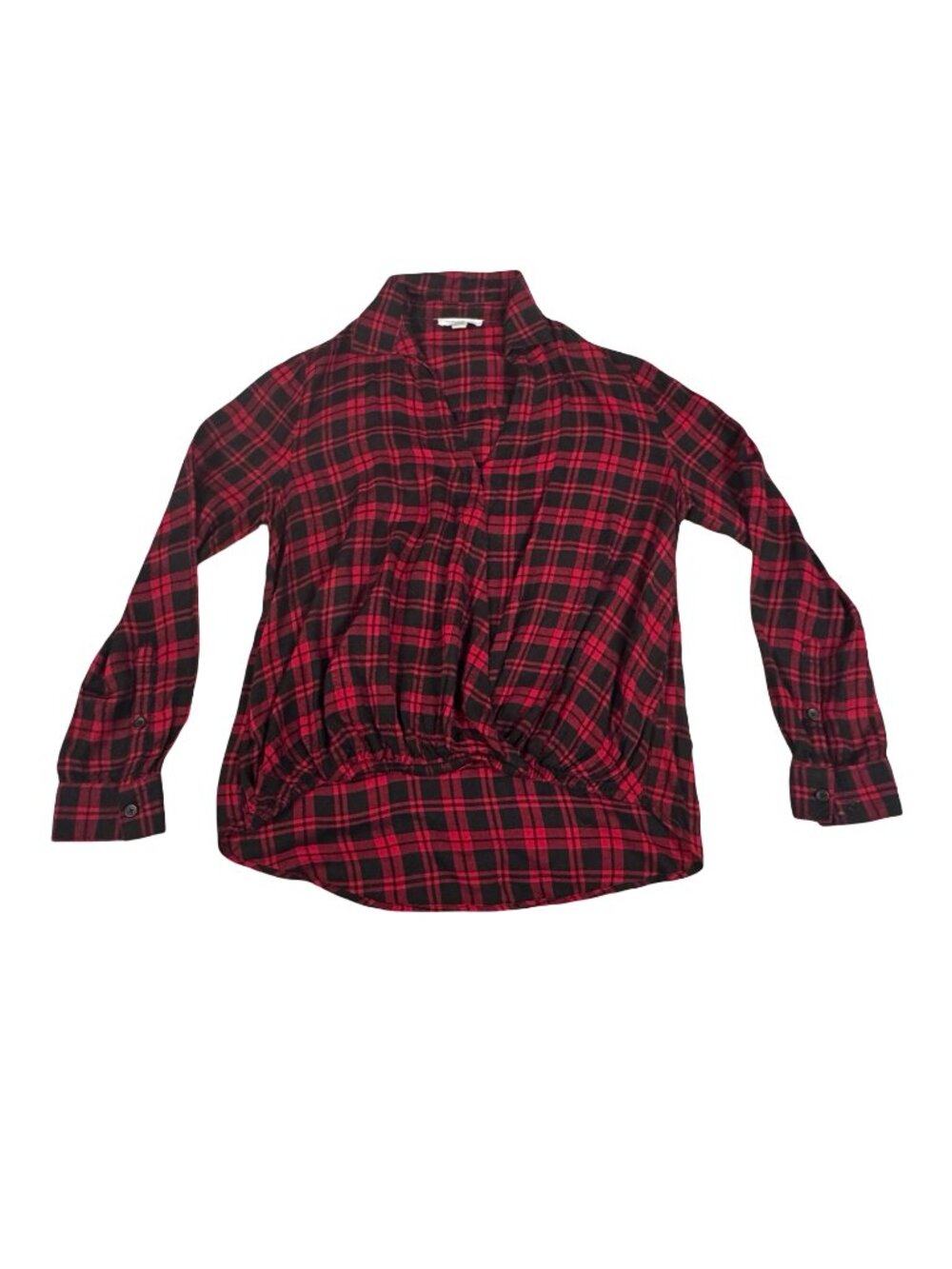 Beachlunchlounge Red Plaid Surplice Wrap Top Small